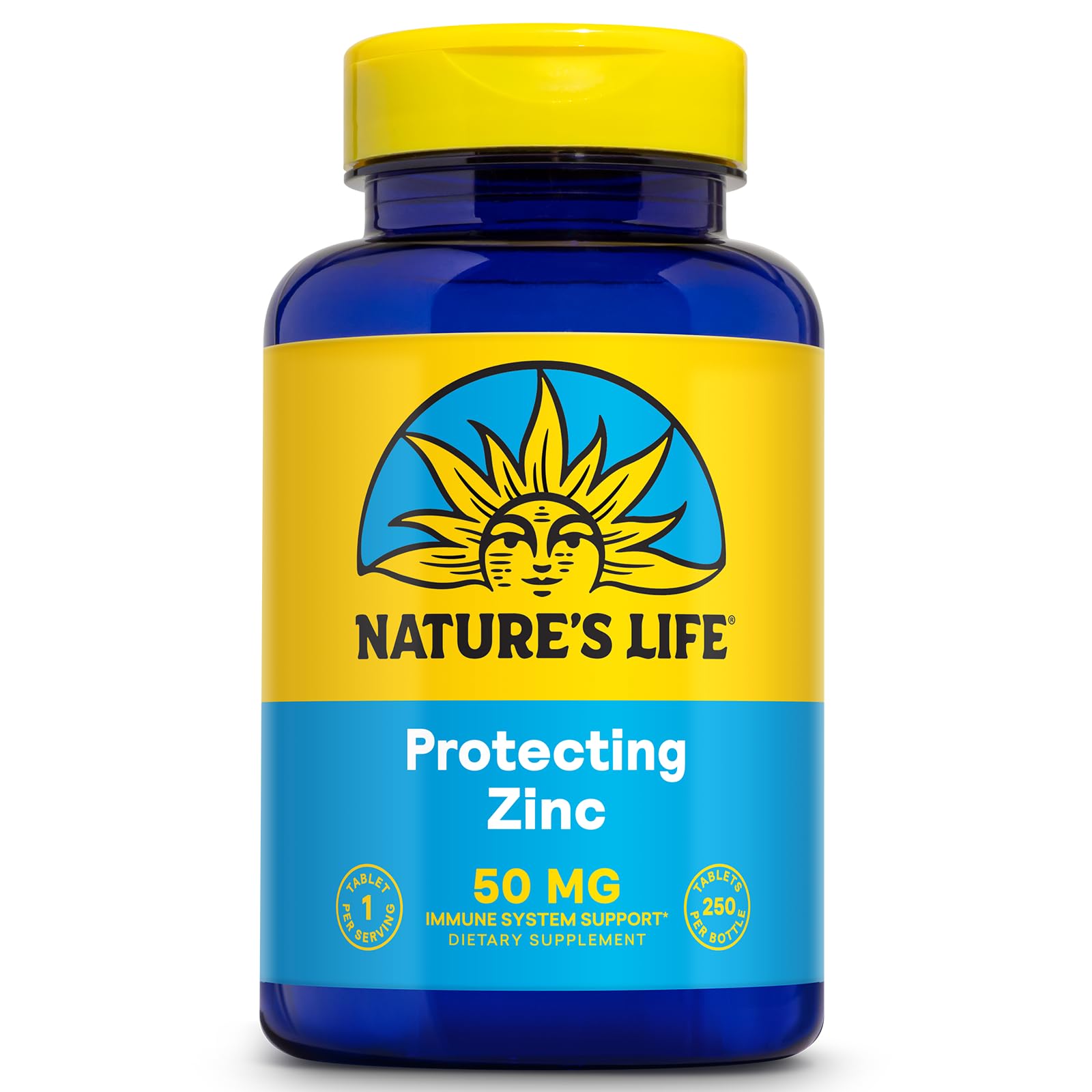 Bottle of Nature's Life Protecting Zinc 50 mg with 2.5 mg copper