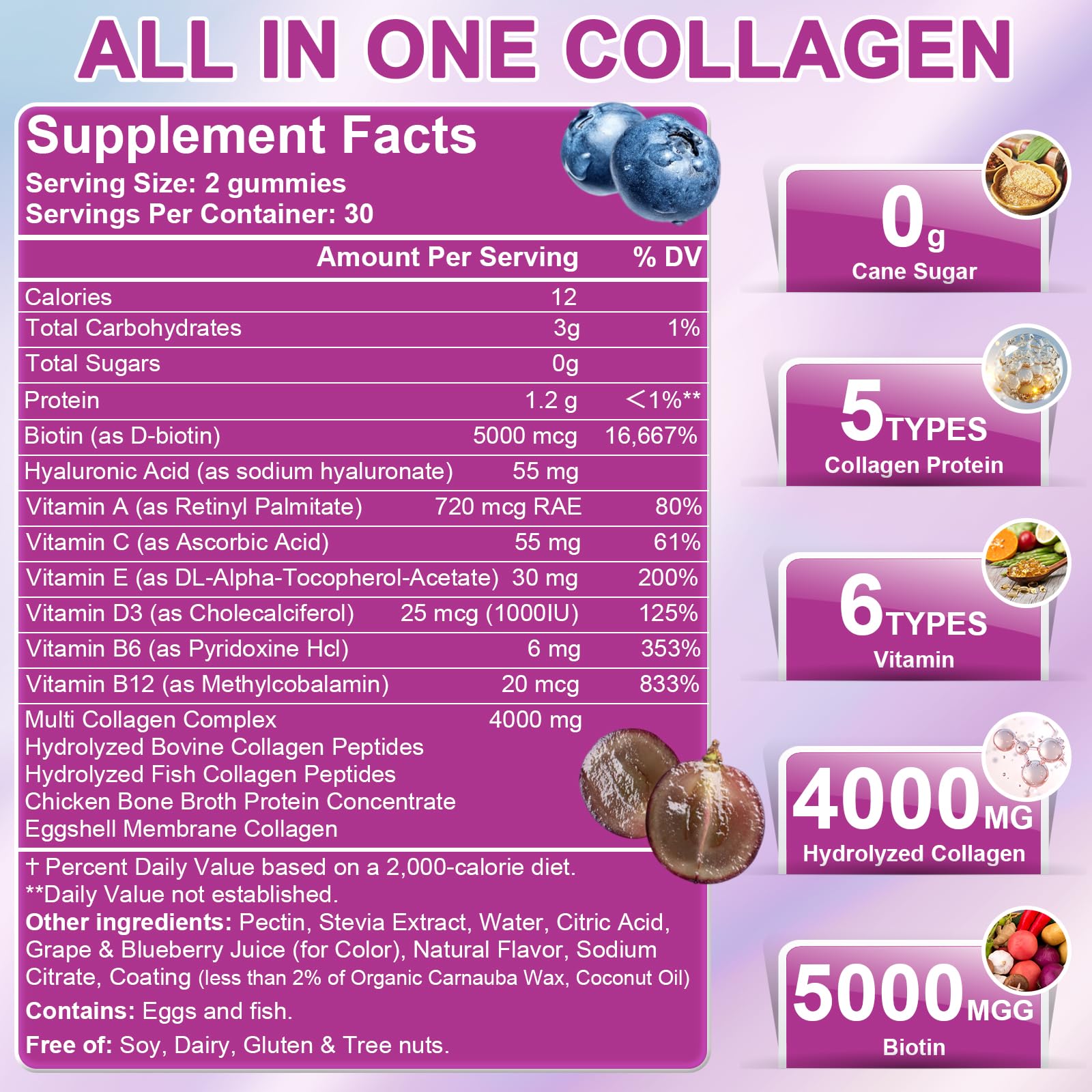 Ingredients panel for Nature's live collagen gummies