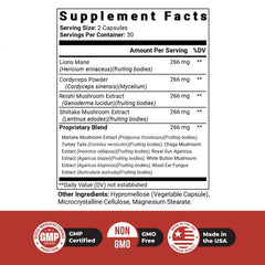 Nature's NutriWave ROAR ingredients bottle highlights mushroom blend benefits.