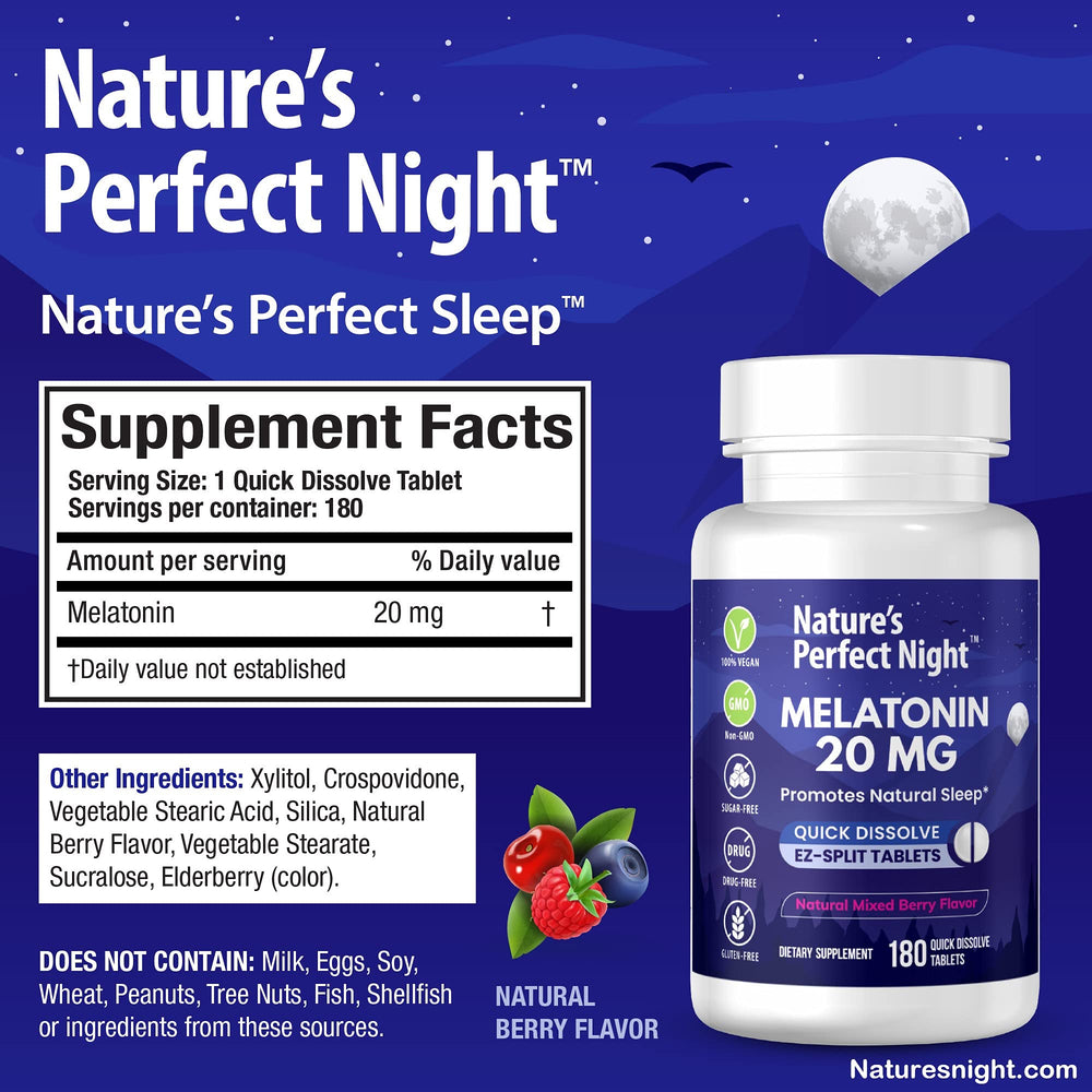 Close-up of EZ-SPLIT 20mg melatonin tablet showing scored halves