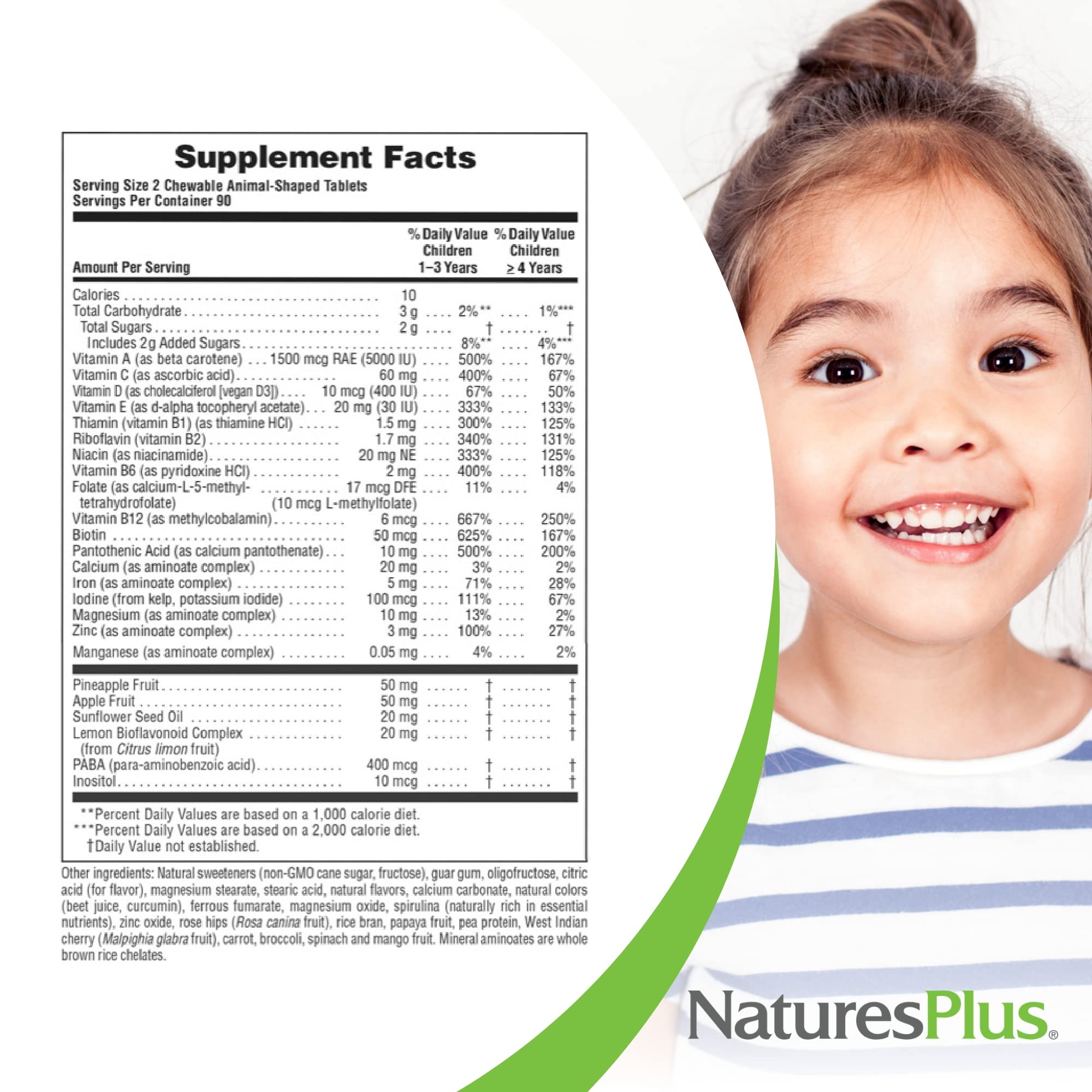 Nutrition information on the label showing vitamins and minerals