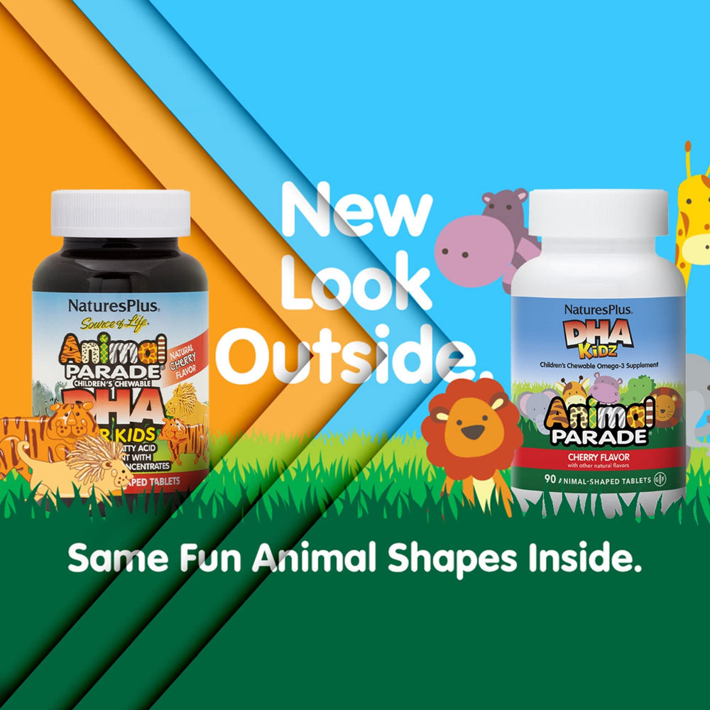 Close-up of cherry-flavored Animal Parade DHA chewables for kids