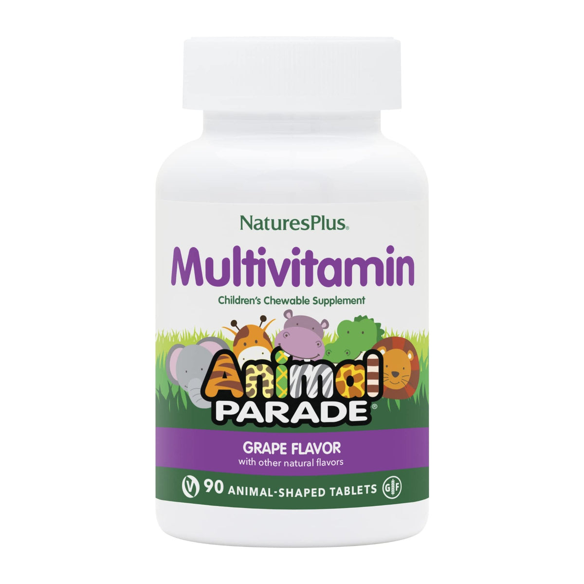 Bottle of Nature's Plus Animal Parade Grape Multivitamin for Children