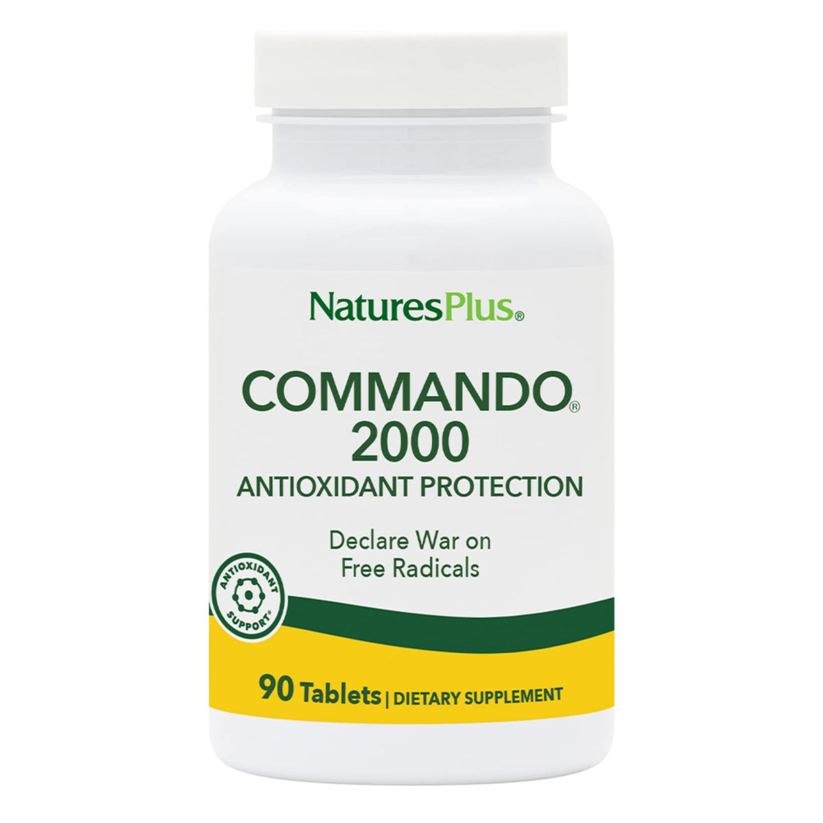 Bottle label highlighting antioxidant protection for Commando 2000-90