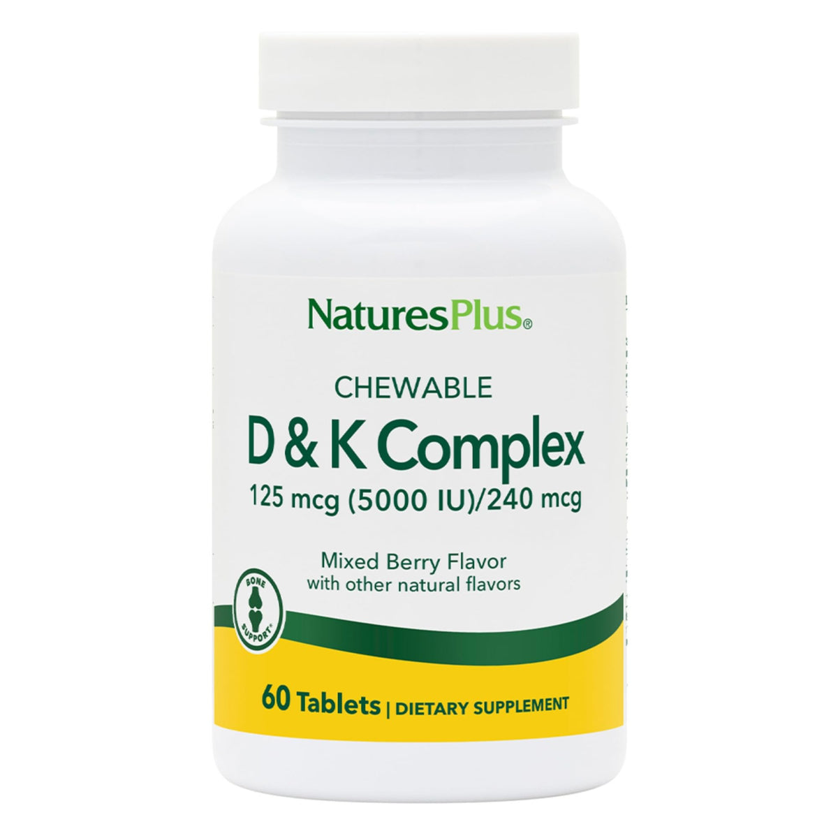 Natures Plus D & K Complex 60 Mixed Berry Chewables bottle label