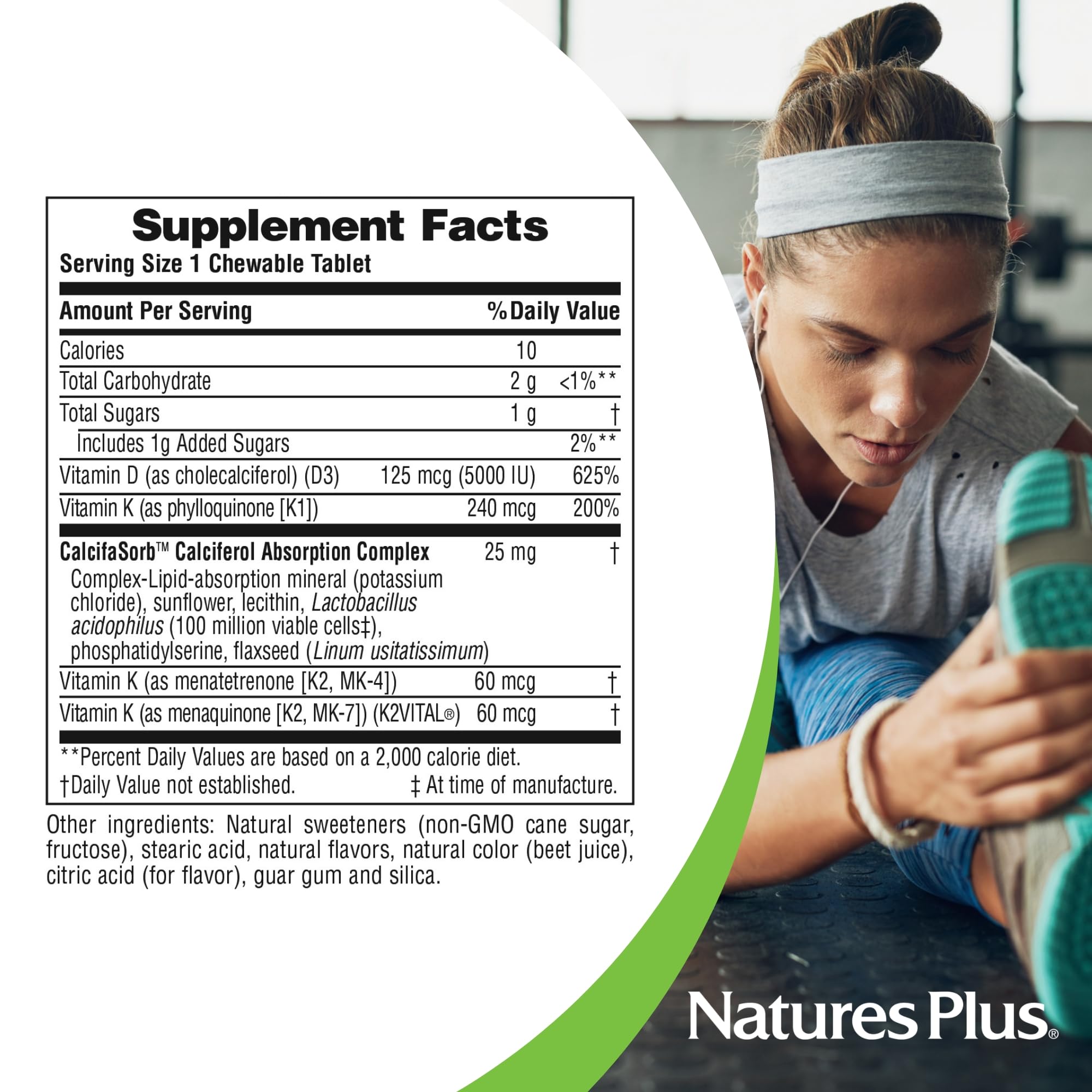 Front packaging of Natures Plus D & K Complex dietary supplement