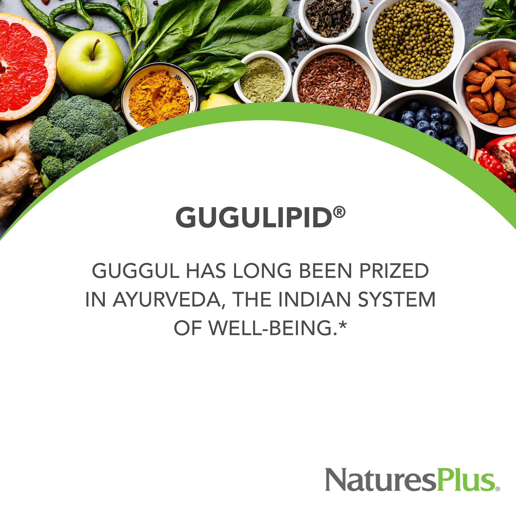 Ayurvedic Gugulipid supplement showing 2.5% guggulsterones