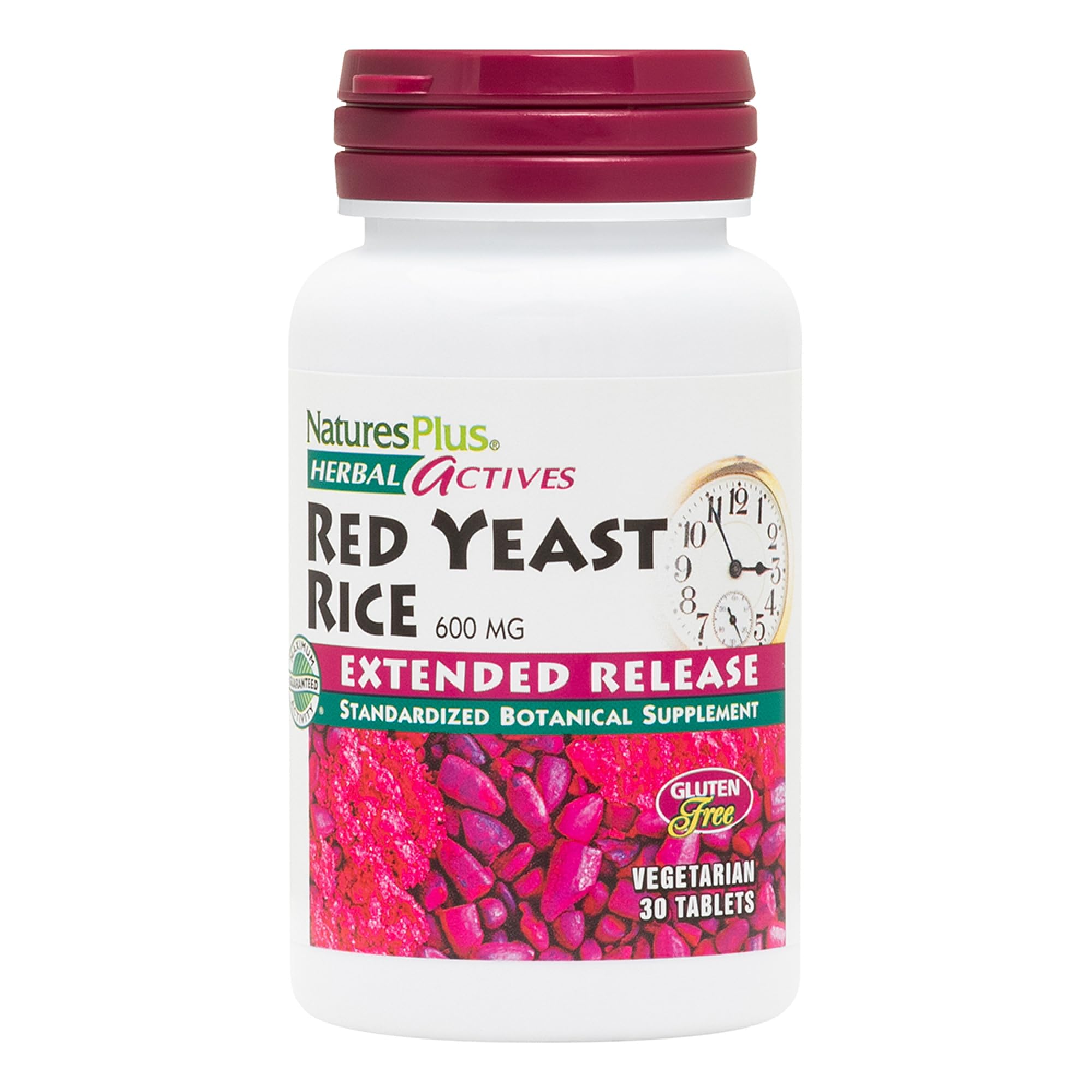 Bottle label for Natures Plus Herbal Actives Red Yeast Rice Extended Release 600mg
