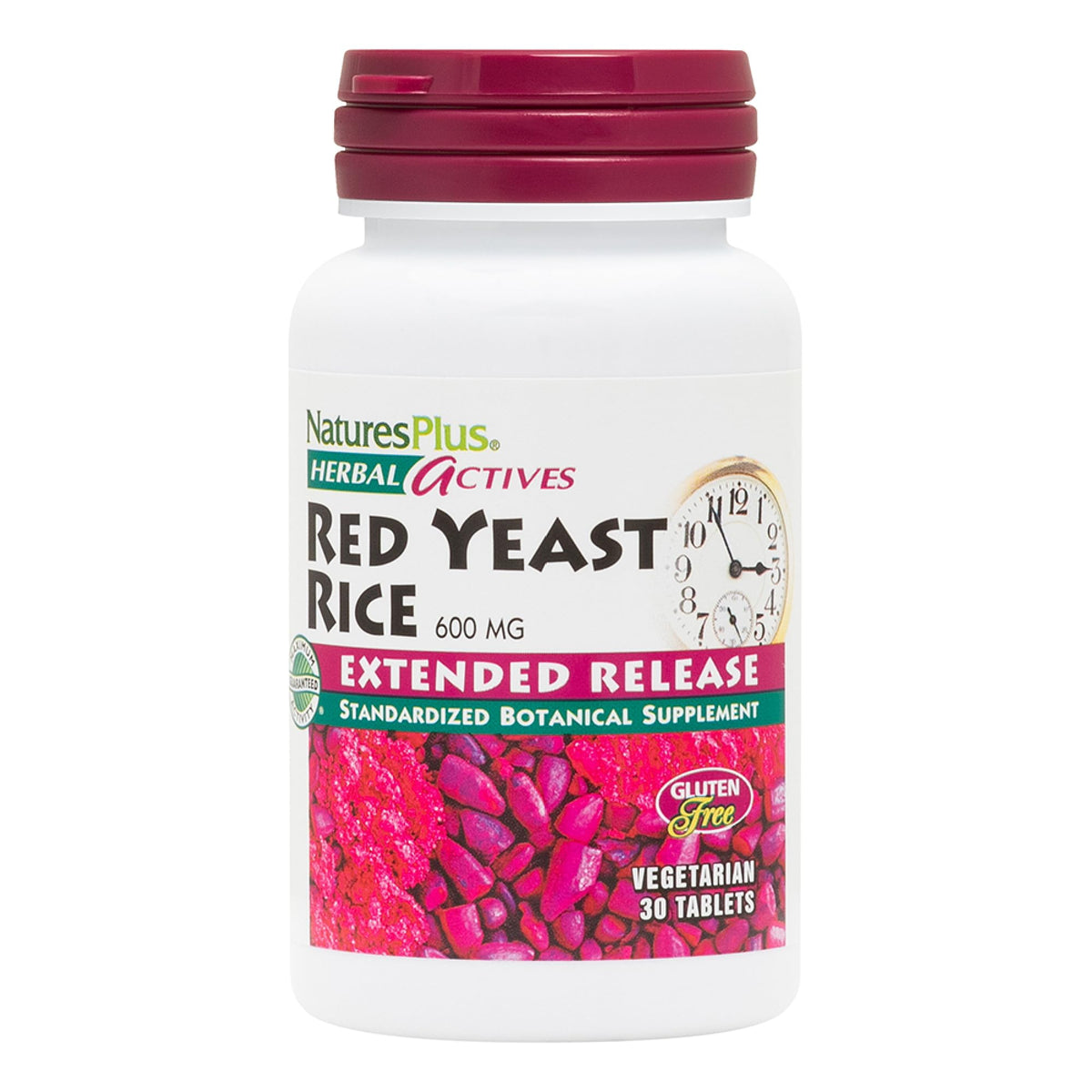 Bottle label for Natures Plus Herbal Actives Red Yeast Rice Extended Release 600mg