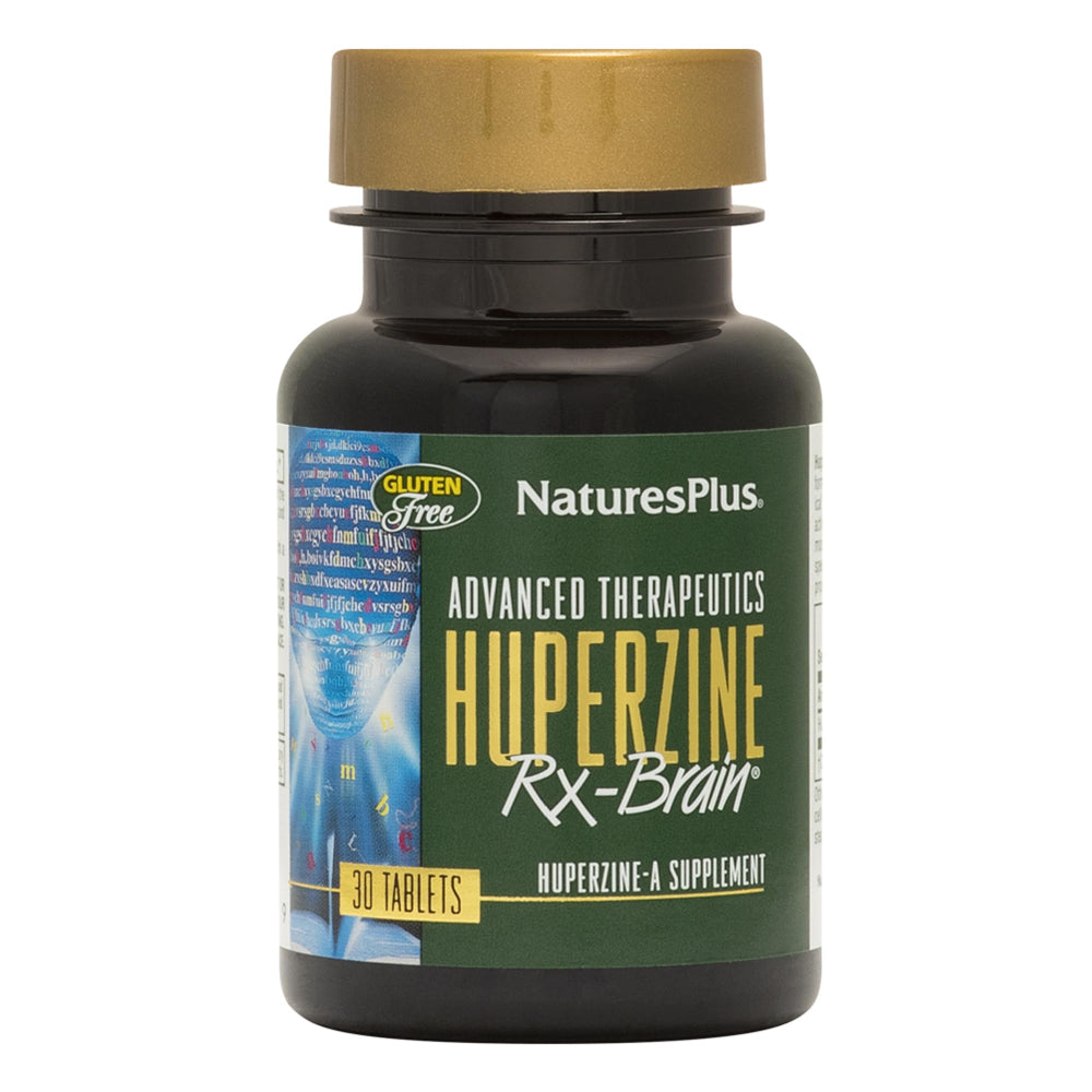 Front view of Natures Plus Huperzine Rx-Brain 50 mcg, 30 vegetarian tablets