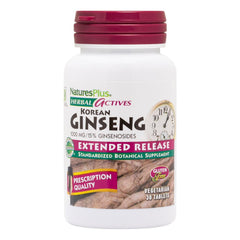 Bottle of Natures Plus Korean Ginseng Extended Release 1000 mg – 30 vegan tablets