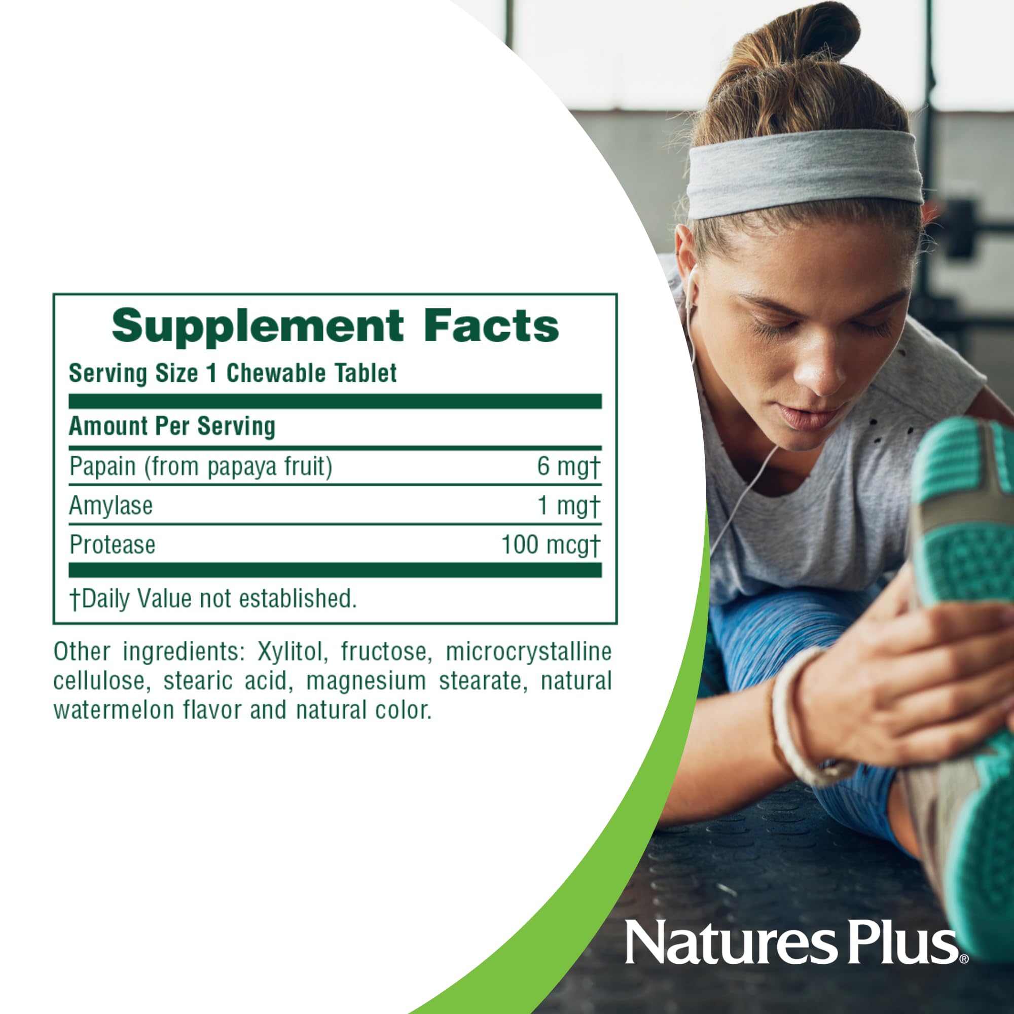Side view of Natures Plus Papaya Enzyme chewable tablets