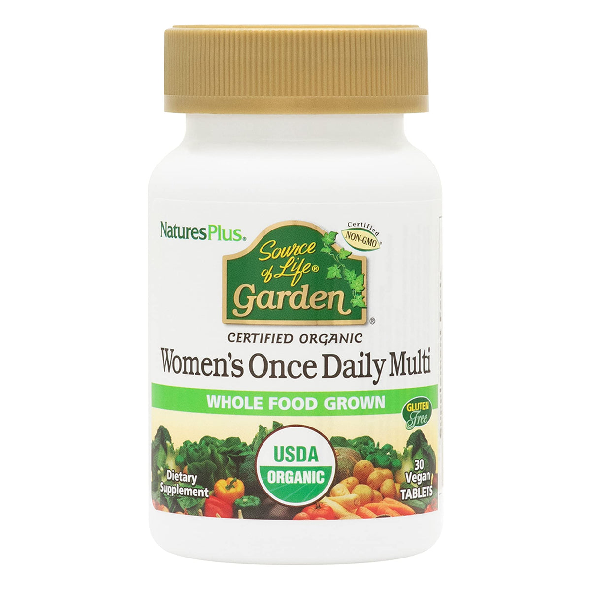 Front bottle of Natures Plus Source of Life Garden Organic Women's Multivitamin