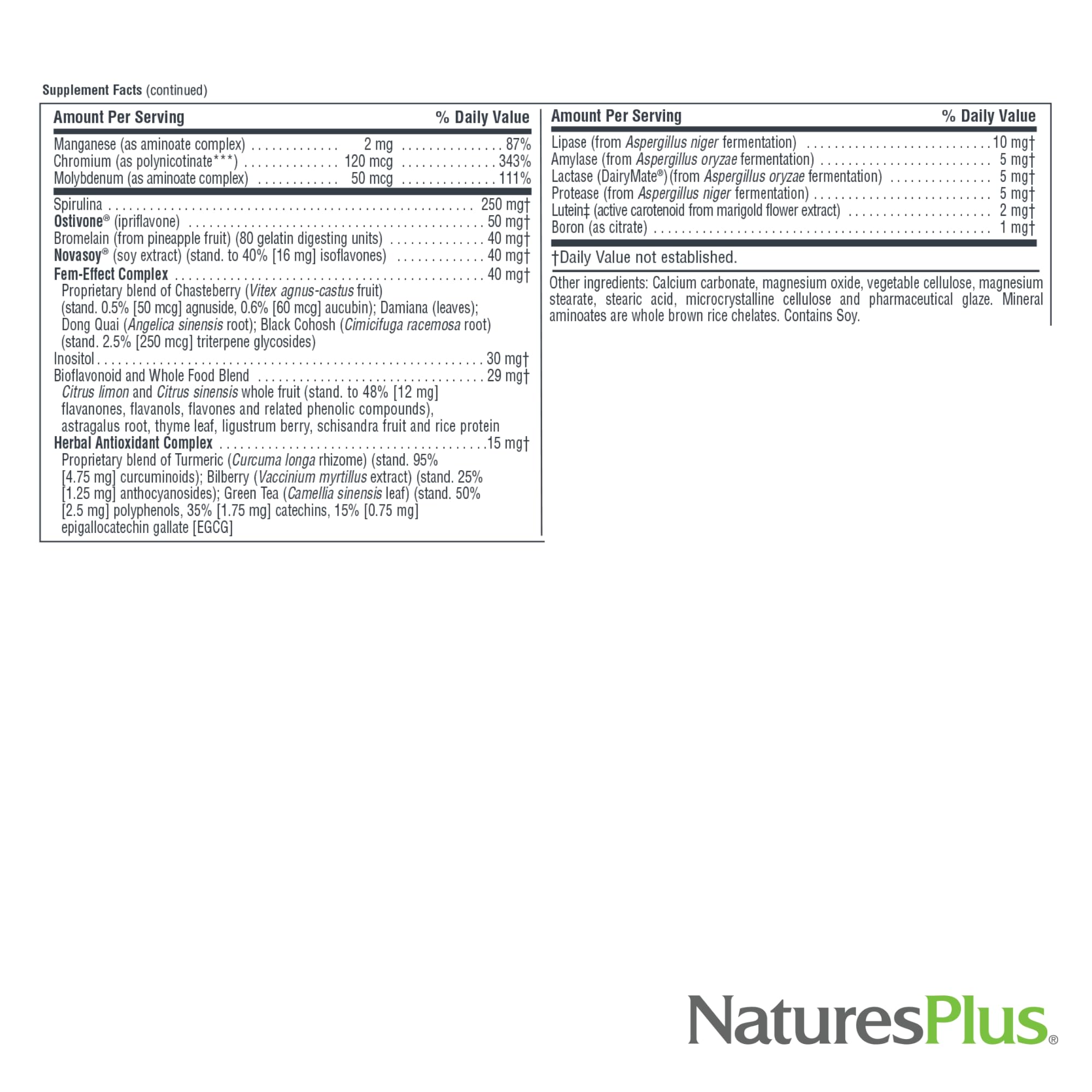 Ingredients list and vitamins in Source of Life Women