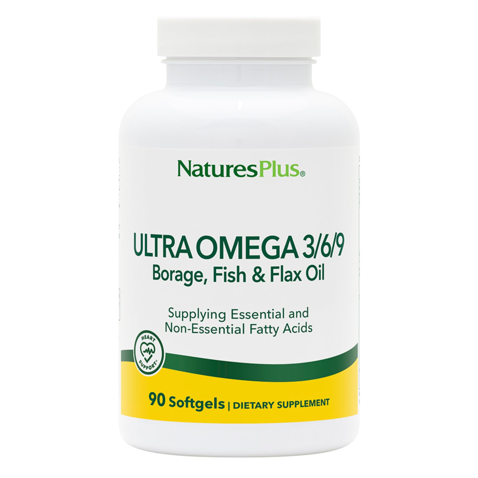 Bottle of Natures Plus Ultra Omega 3-6-9 with 1200 mg and 90 softgels