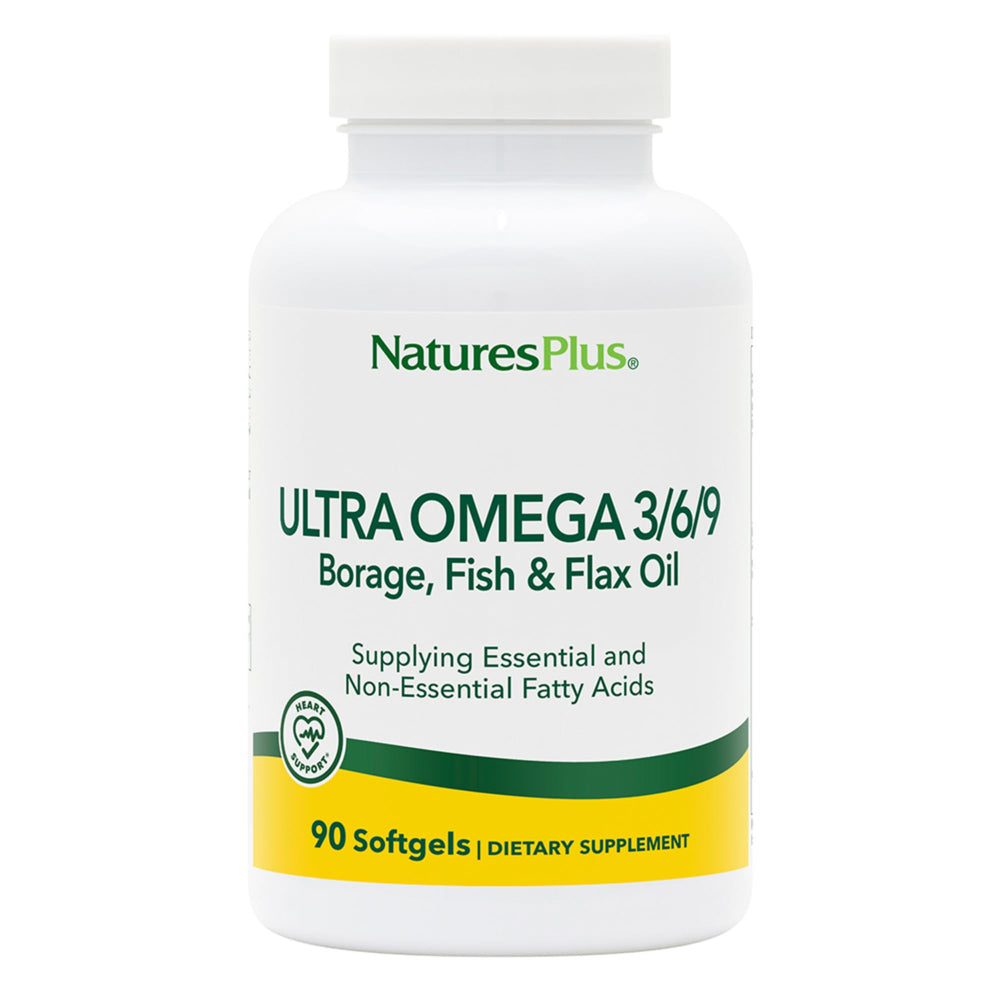 Bottle of Natures Plus Ultra Omega 3-6-9 with 1200 mg and 90 softgels