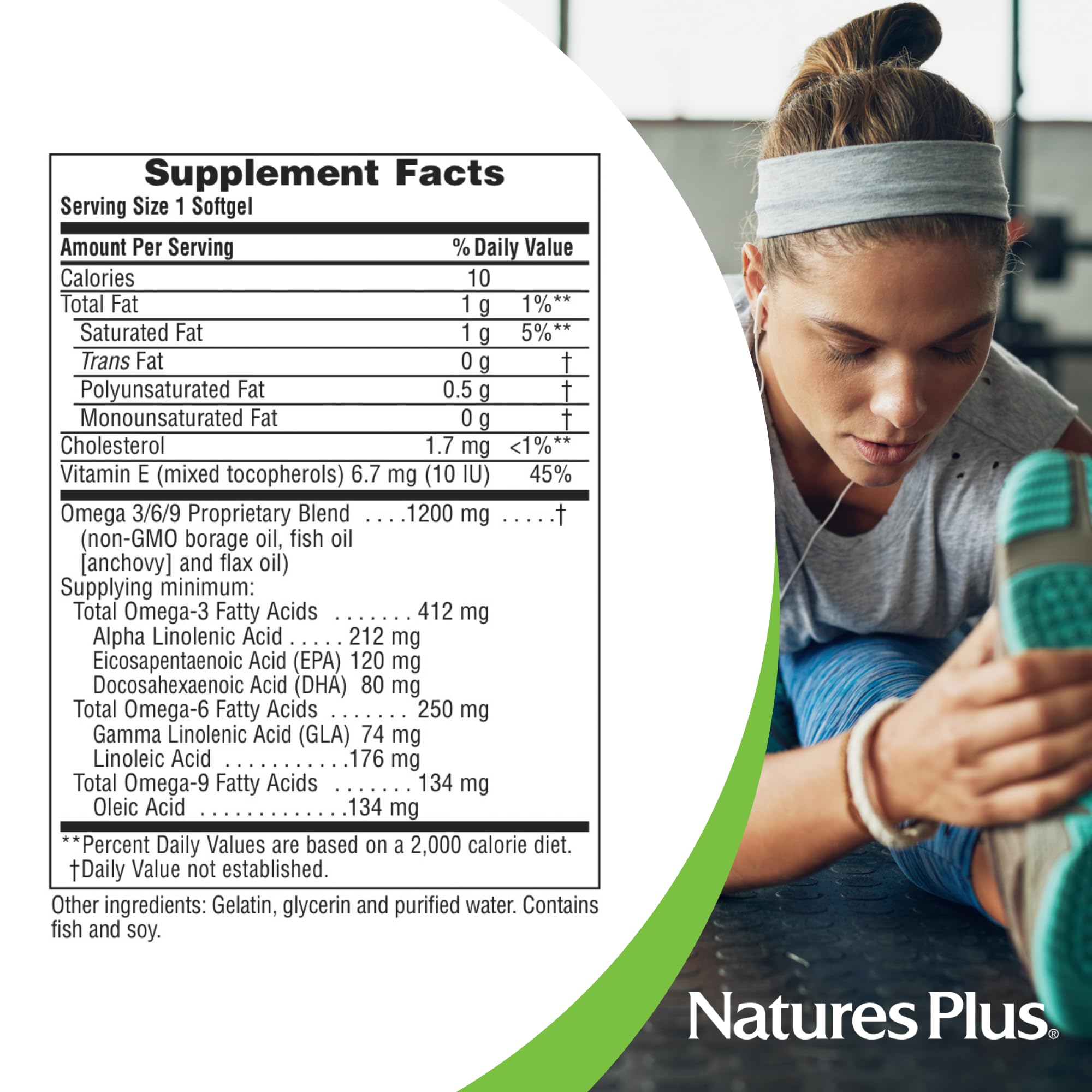 Ultra Omega 3-6-9 bottle label featuring Borage, Fish and Flax Oil