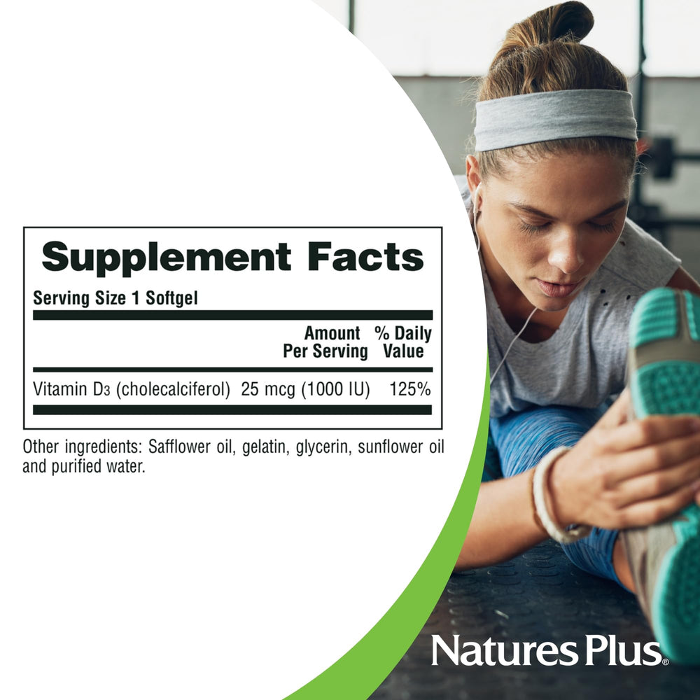 cGMP manufacturing and NSF compliance badges on Vitamin D3 bottle