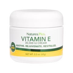 Front view of Natures Plus Vitamin E Cream bottle with 30,000 IU, 2.2 oz