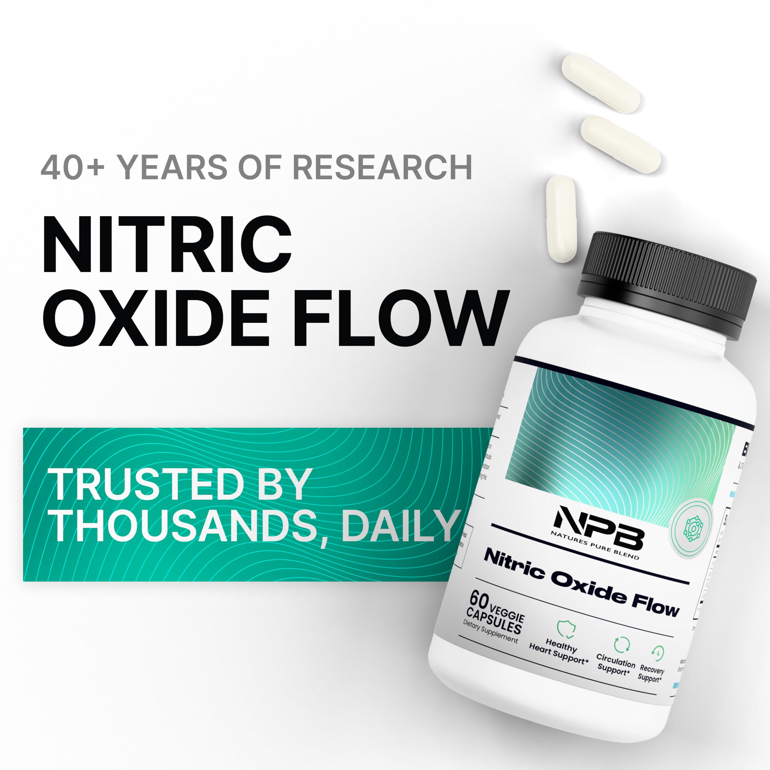 Nature's Pure Blend Nitric Oxide bottle on white background for clarity