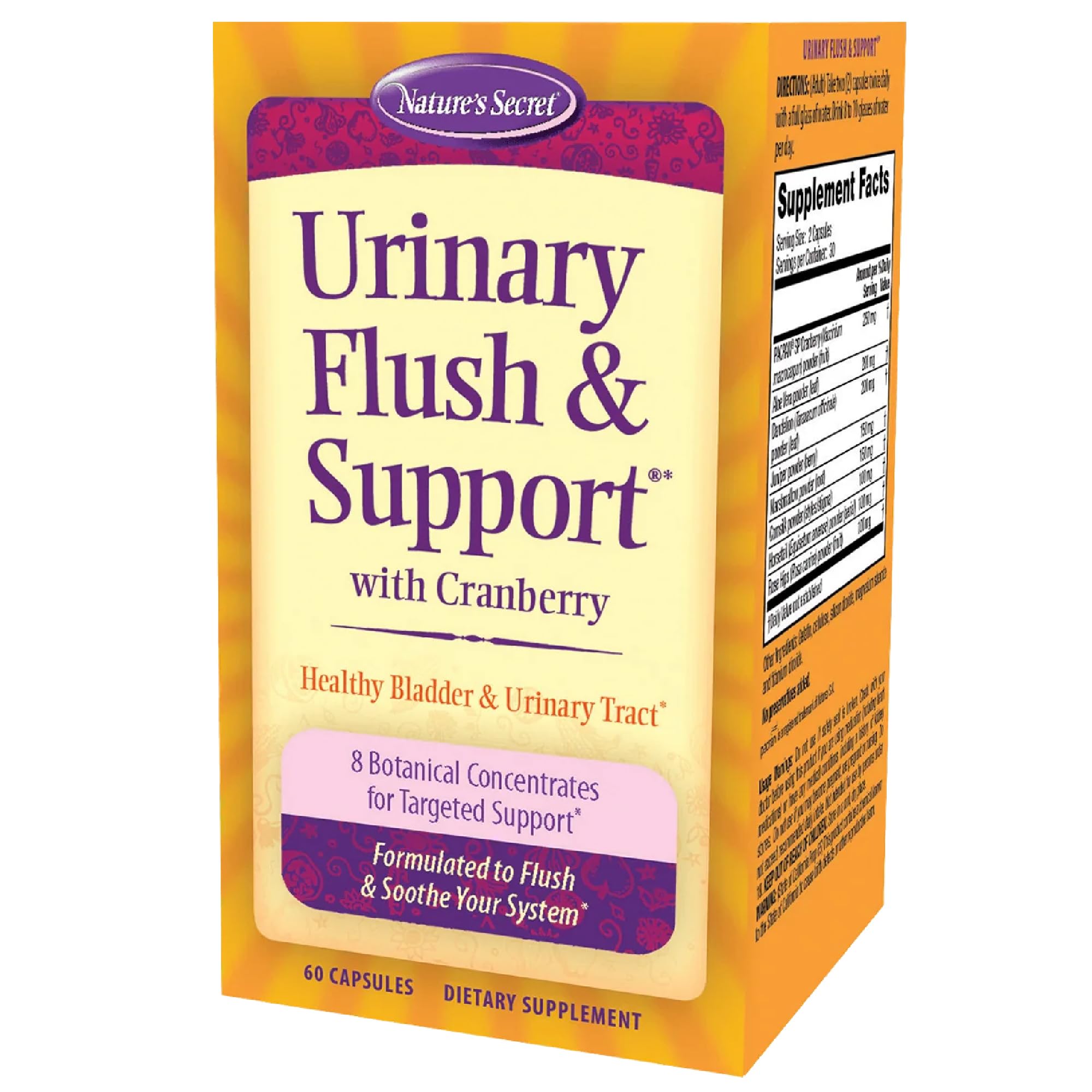 Nature's Secret Urinary Flush & Support bottle with cranberry illustration