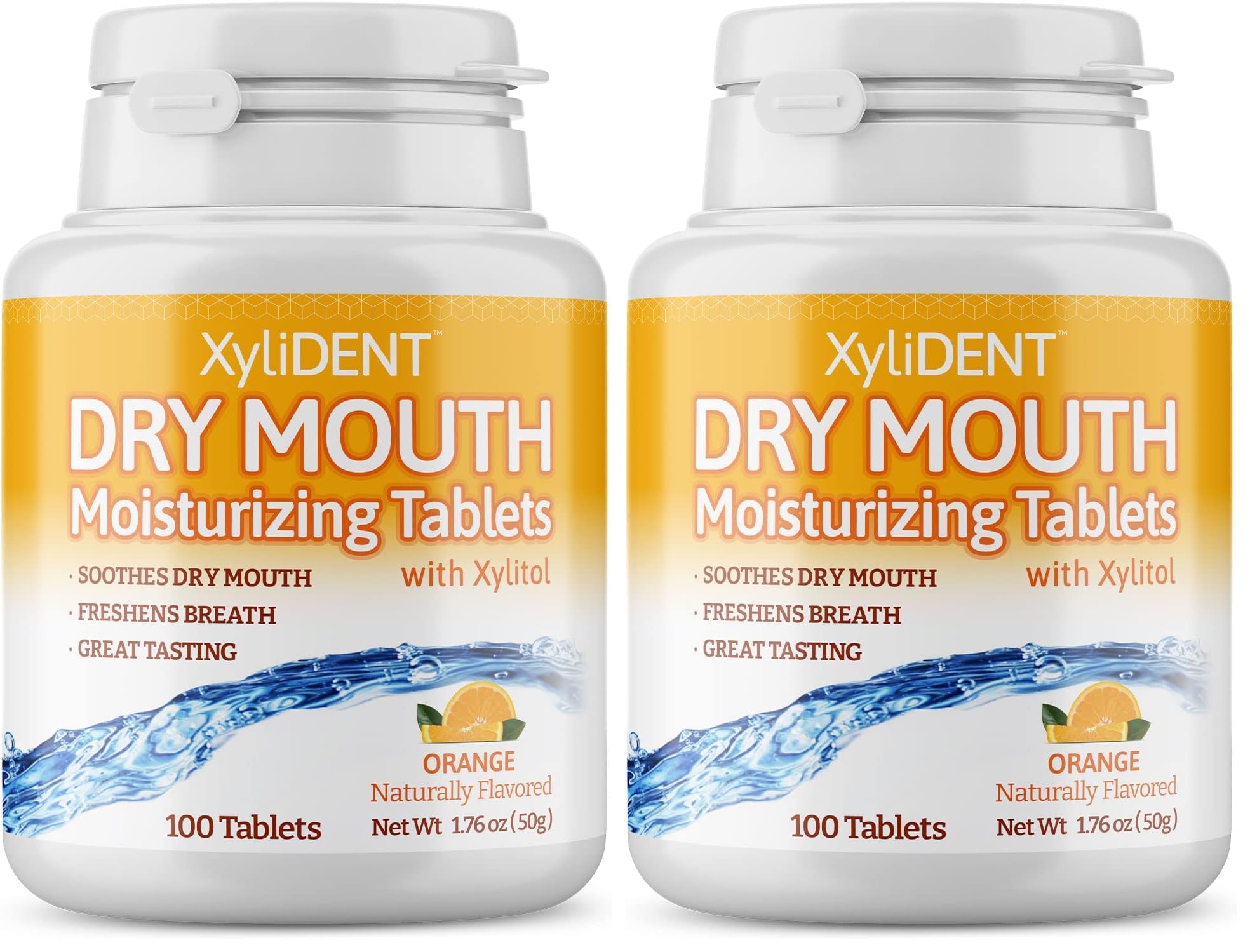Front view of Nature's Stance XyliDENT Dry Mouth Tablets Orange – 2-pack per-pack