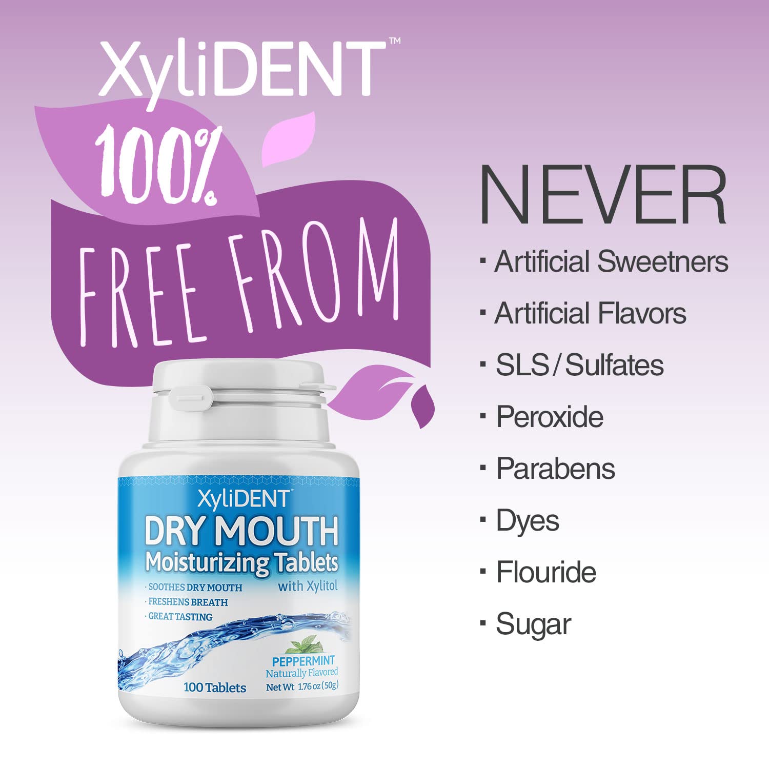 XyliDENT dry mouth tablets being poured from bottle