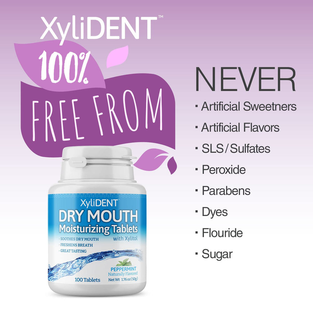 XyliDENT dry mouth tablets being poured from bottle
