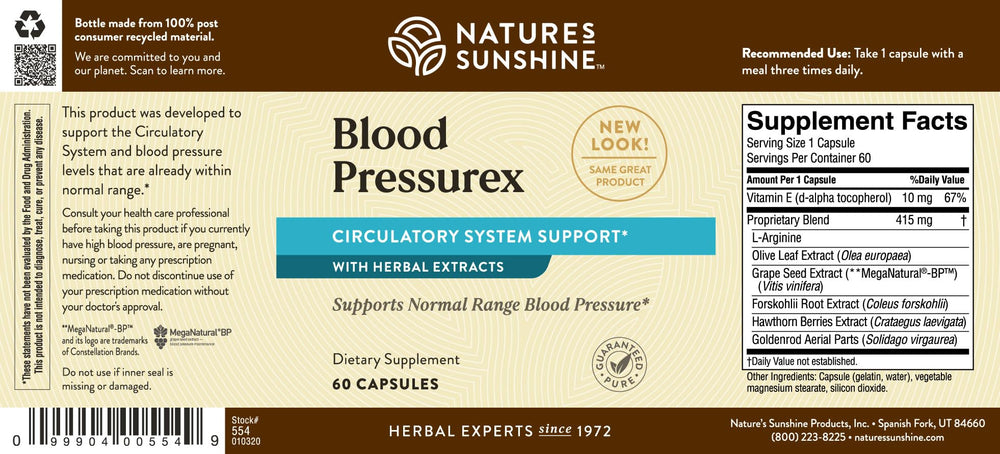 Nature's Sunshine Blood Pressurex packaging-display communicates natural support