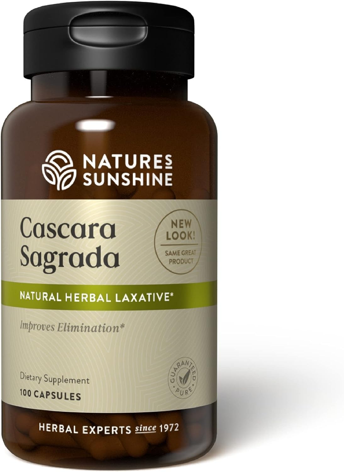 Nature's Sunshine Cascara Sagrada capsules bottle for daily digestive support.