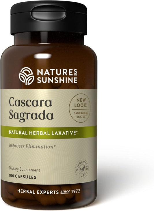 Nature's Sunshine Cascara Sagrada capsules bottle for daily digestive support.