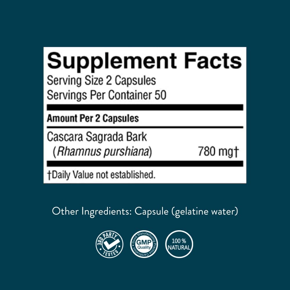 Nature's Sunshine Cascara Sagrada capsules being poured for convenient daily use.