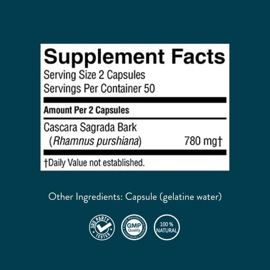 Nature's Sunshine Cascara Sagrada capsules being poured for convenient daily use.