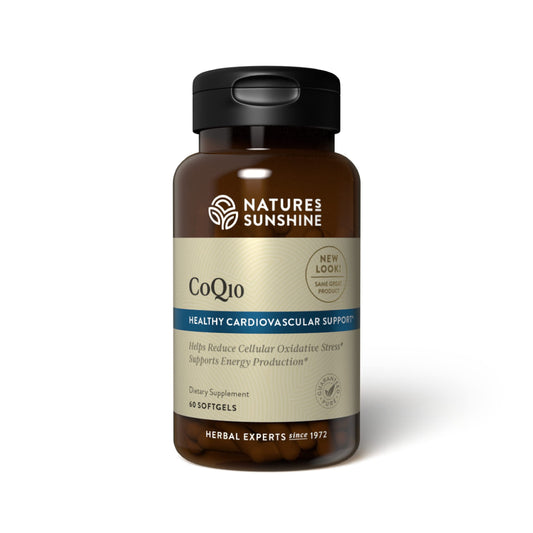 Front view of Nature's Sunshine CoQ10-60 Softgel Capsules bottle