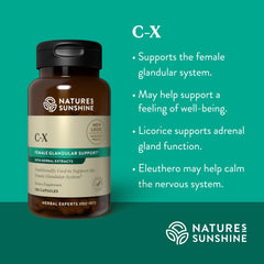 Nature's Sunshine C-X (100) capsules arranged on white background