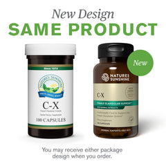 Lifestyle image featuring a healthy kitchen scene with Nature's Sunshine C-X (100)