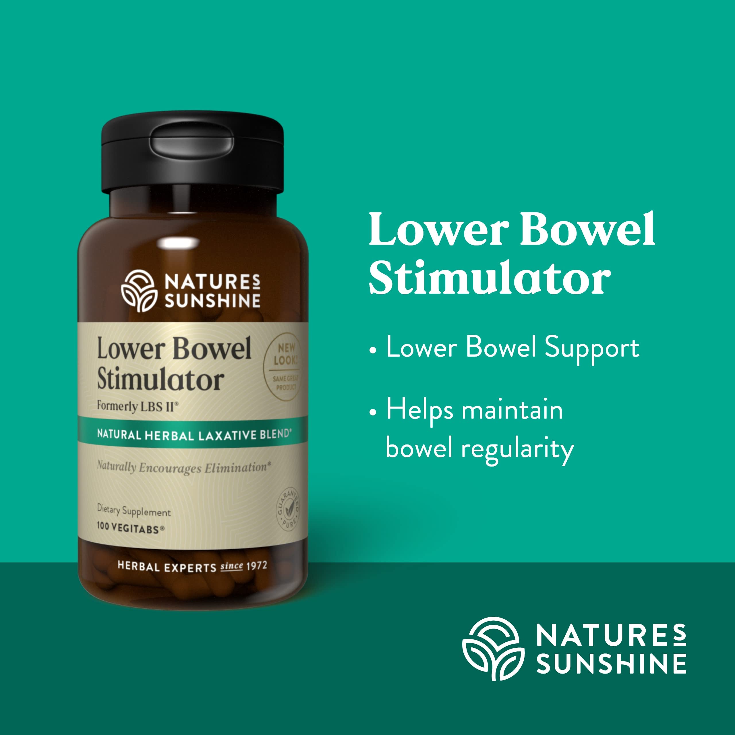 Ingredients scene of Nature's Sunshine Lower Bowel Stimulator emphasizes nine botanicals