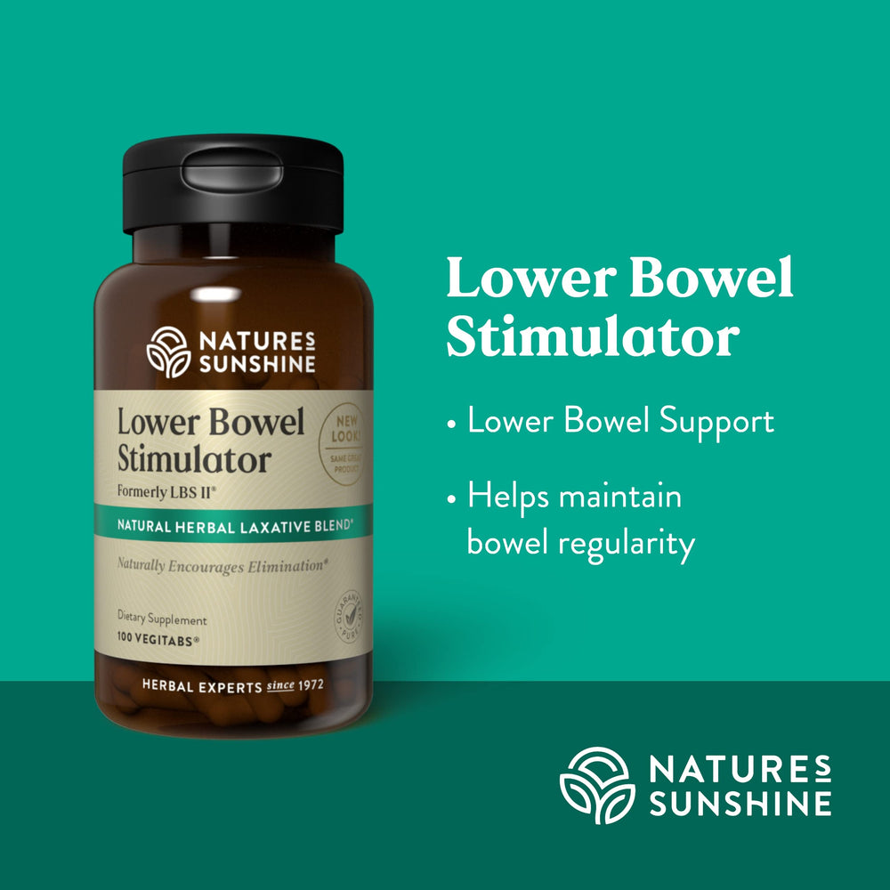 Packaging back of Nature's Sunshine Lower Bowel Stimulator with dosage information