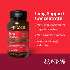 Back panel of Lung Support bottle showing supplement facts