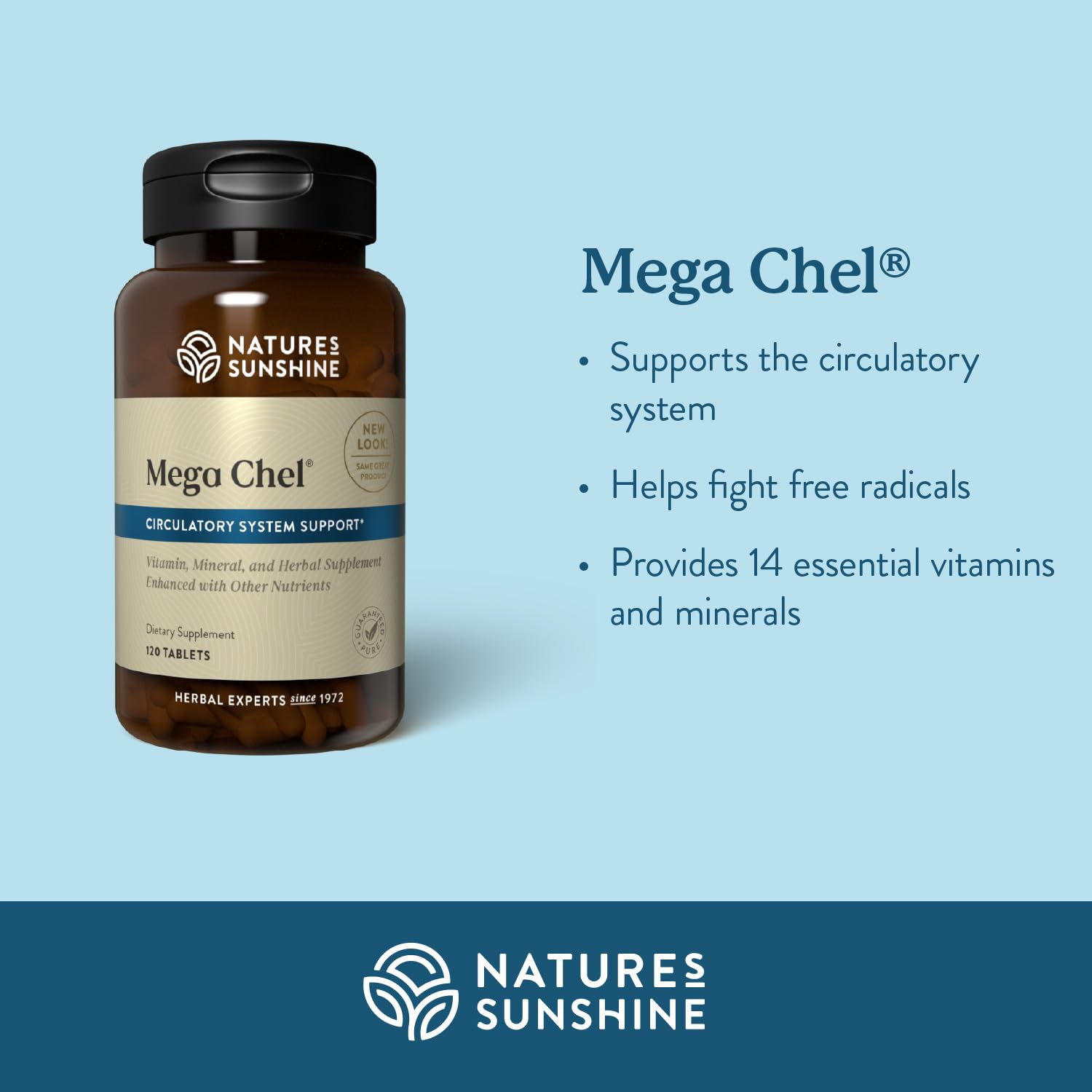 Nature's Sunshine Mega-Chel ingredient blend highlights minerals and antioxidants.
