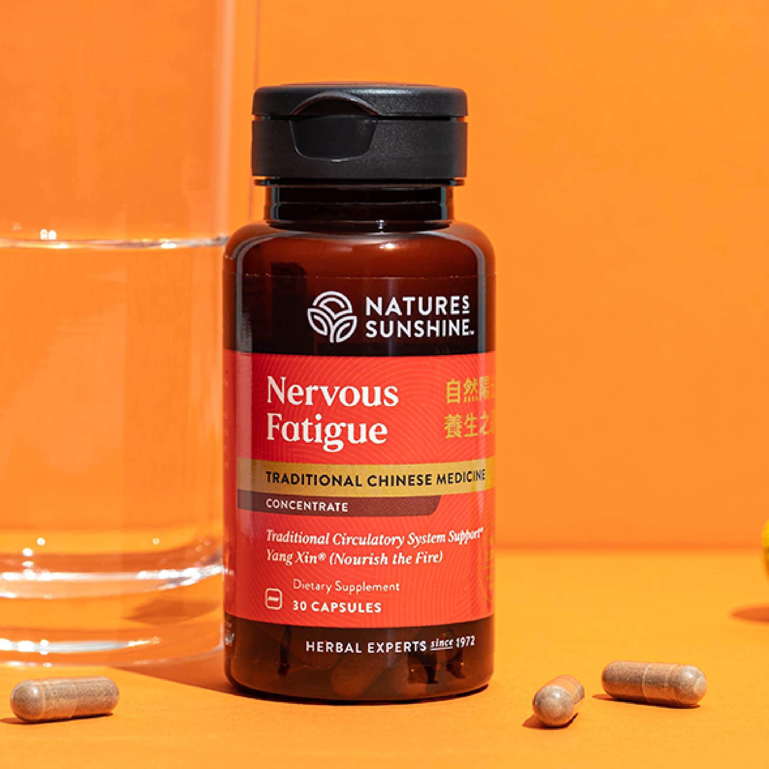 Bottle and capsules in display for Nature's Sunshine product