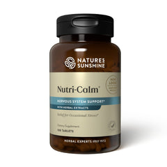 Nature's Sunshine Nutri-Calm bottle on a table for daily calm support.