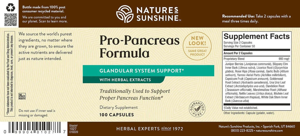 Kosher-certified Nature's Sunshine Pro-Pancreas packaging