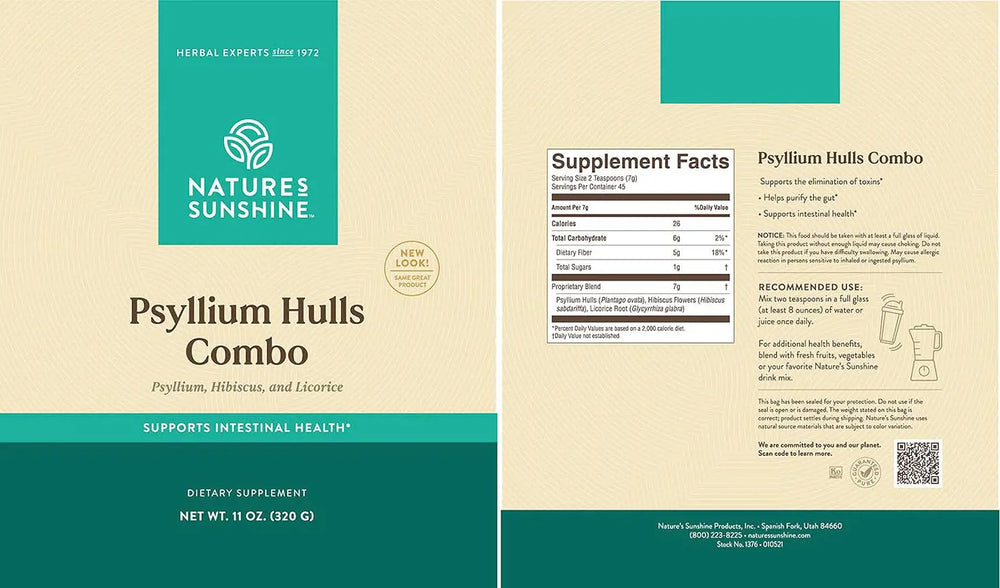 Close-up of Nature's Sunshine Psyllium Hulls 11 Oz label