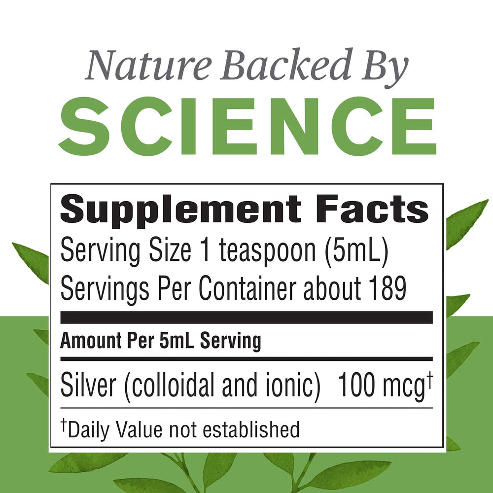 Nature's Sunshine Silver Shield Liquid bottle back with label details for informed use