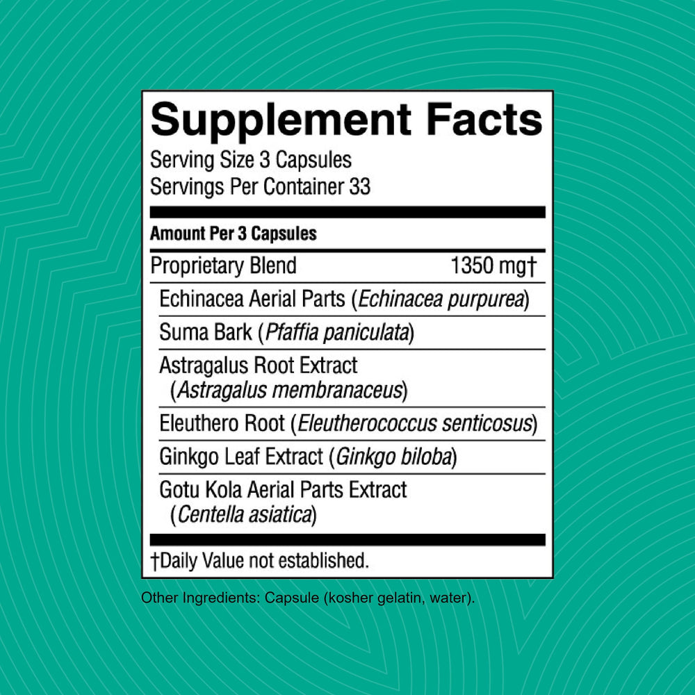 Close-up of the Suma Combination label highlighting key ingredients