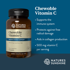 Label highlighting 250 mg Vitamin C per tablet and ingredients