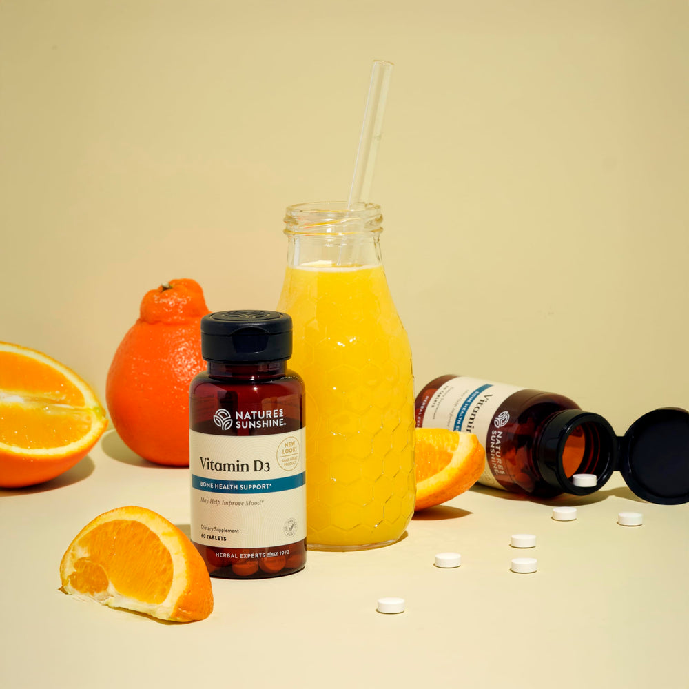 Close-up of Nature's Sunshine Vitamin D3 label highlighting quality commitment