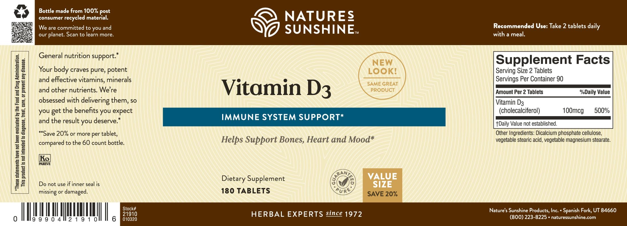 Nature's Sunshine Vitamin D3 value-pack packaging emphasizing savings per dose