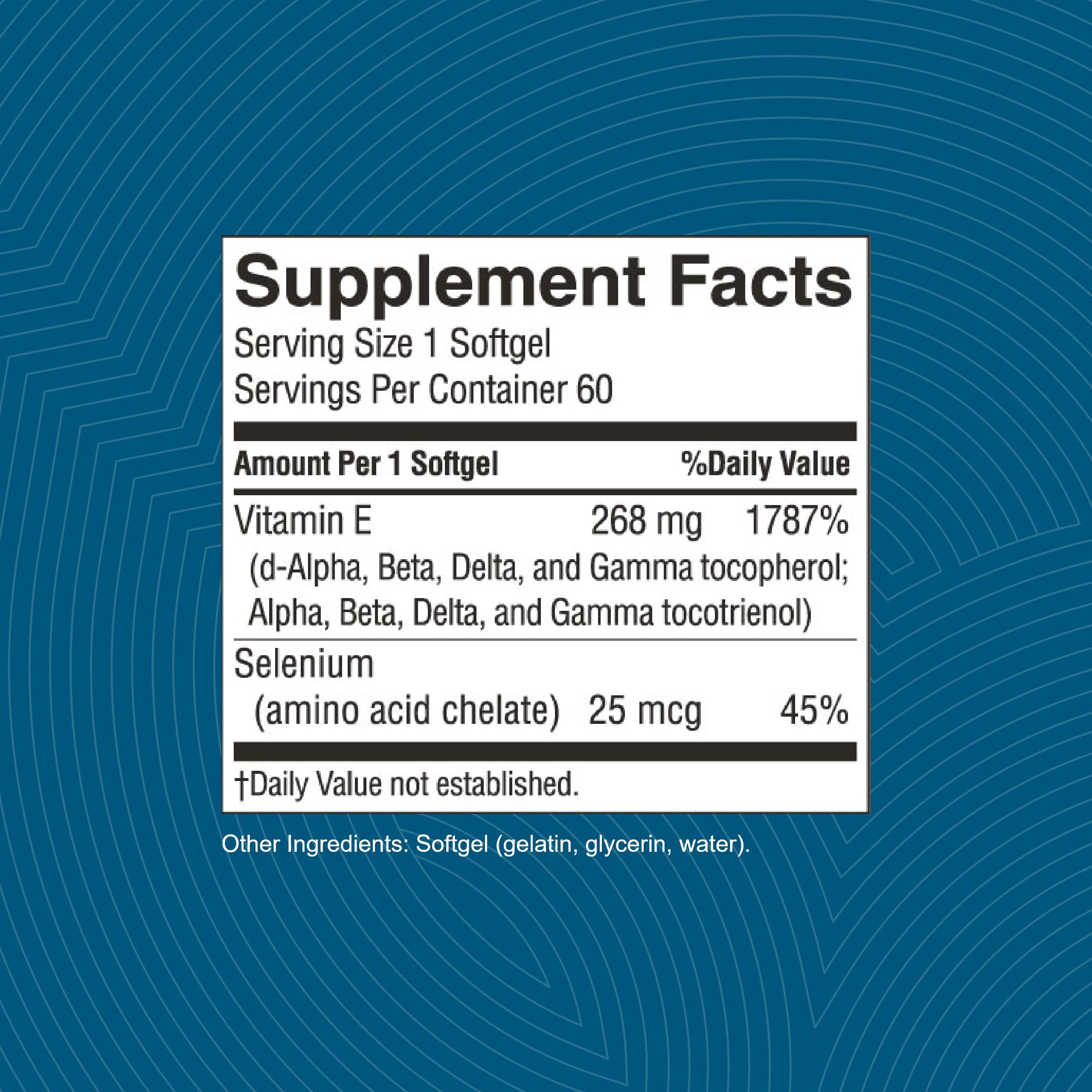 60 softgels in bottle viewed from top